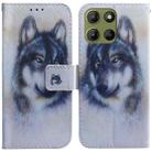 For Motorola Moto G15 Coloured Drawing Flip Leather Phone Case(White Wolf) - 1
