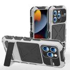 For iPhone 15 Pro Max R-JUST Metal + Silicone + Tempered Glass Life Waterproof Phone Case with Holder(Silver) - 1