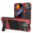 For iPhone 15 R-JUST Metal + Silicone + Tempered Glass Life Waterproof Phone Case with Holder(Red) - 1