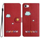 For iPhone SE 2022 / SE 2020 Cartoon Cats Leather Phone Case(Red) - 1