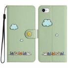 For iPhone SE 2022 / SE 2020 Cartoon Cats Leather Phone Case(Green) - 1