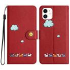 For iPhone 11 Cartoon Cats Leather Phone Case(Red) - 1