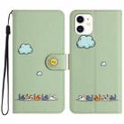 For iPhone 11 Cartoon Cats Leather Phone Case(Green) - 1