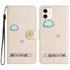 For iPhone 11 Cartoon Cats Leather Phone Case(Beige White) - 1