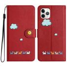 For iPhone 11 Pro Cartoon Cats Leather Phone Case(Red) - 1