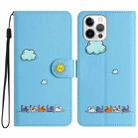 For iPhone 12 / 12 Pro Cartoon Cats Leather Phone Case(Blue) - 1