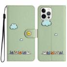 For iPhone 12 / 12 Pro Cartoon Cats Leather Phone Case(Green) - 1