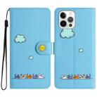 For iPhone 13 Pro Cartoon Cats Leather Phone Case(Blue) - 1