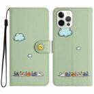 For iPhone 13 Pro Cartoon Cats Leather Phone Case(Green) - 1