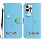 For iPhone 13 Pro Max Cartoon Cats Leather Phone Case(Blue) - 1