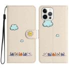 For iPhone 13 Pro Max Cartoon Cats Leather Phone Case(Beige White) - 1