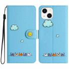 For iPhone 14 / 13 Cartoon Cats Leather Phone Case(Blue) - 1