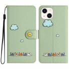 For iPhone 14 / 13 Cartoon Cats Leather Phone Case(Green) - 1