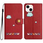 For iPhone 14 Plus Cartoon Cats Leather Phone Case(Red) - 1
