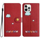 For iPhone 14 Pro Max Cartoon Cats Leather Phone Case(Red) - 1
