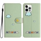 For iPhone 14 Pro Max Cartoon Cats Leather Phone Case(Green) - 1