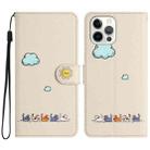 For iPhone 14 Pro Max Cartoon Cats Leather Phone Case(Beige White) - 1