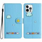 For iPhone 15 Pro Cartoon Cats Leather Phone Case(Blue) - 1