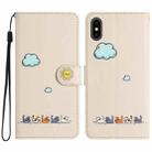For iPhone XS / X Cartoon Cats Leather Phone Case(Beige White) - 1