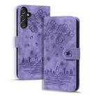 For Samsung Galaxy A05s Cartoon Sakura Cat Embossed Leather Phone Case(Purple) - 1