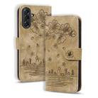 For Samsung Galaxy A56 / A36 Cartoon Sakura Cat Embossed Leather Phone Case(Brown) - 1