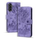 For Samsung Galaxy A56 / A36 Cartoon Sakura Cat Embossed Leather Phone Case(Purple) - 1