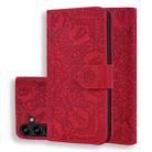 For Samsung Galaxy A55 5G Mandala Embossed Dual-Fold Calf Leather Phone Case(Red) - 1