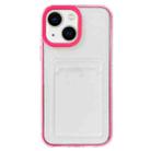 For iPhone 15 360 Clear PC Hybrid  TPU Phone Case with Card Slot(Rose Red) - 1