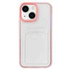 For iPhone 15 360 Clear PC Hybrid  TPU Phone Case with Card Slot(Pink) - 1