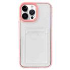 For iPhone 14 Pro Max 360 Clear PC Hybrid  TPU Phone Case with Card Slot(Pink) - 1