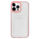 For iPhone 13 Pro 360 Clear PC Hybrid  TPU Phone Case with Card Slot(Pink) - 1