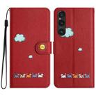 For Sony Xperia 1 V Cartoon Cats Leather Phone Case(Red) - 1