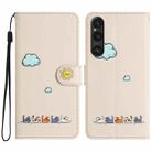 For Sony Xperia 1 V Cartoon Cats Leather Phone Case(Beige White) - 1