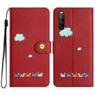 For Sony Xperia 10 IV Cartoon Cats Leather Phone Case(Red) - 1