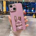 For iPhone 15 Plating Rabbit Holder Phone Case(Rose Red) - 1