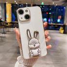 For iPhone 15 Plating Rabbit Holder Phone Case(White) - 1