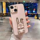 For iPhone 15 Plating Rabbit Holder Phone Case(Pink) - 1