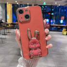 For iPhone 15 Plating Rabbit Holder Phone Case(Red) - 1