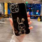 For iPhone 15 Plating Rabbit Holder Phone Case(Black) - 1