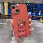For iPhone 15 Plus Plating Rabbit Holder Phone Case(Red) - 1