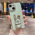 For iPhone 15 Plus Plating Rabbit Holder Phone Case(Green) - 1