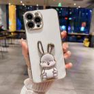 For iPhone 15 Pro Max Plating Rabbit Holder Phone Case(White) - 1