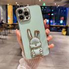 For iPhone 15 Pro Max Plating Rabbit Holder Phone Case(Green) - 1