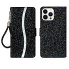 For iPhone 15 Pro Max Glitter Powder Filp Leather Phone Case(Black) - 1