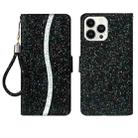 For iPhone 15 Pro Glitter Powder Filp Leather Phone Case(Black) - 1