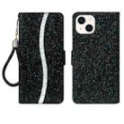 For iPhone 15 Plus Glitter Powder Filp Leather Phone Case(Black) - 1