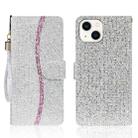 For iPhone 15 Plus Glitter Powder Filp Leather Phone Case(Silver) - 1