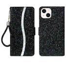 For iPhone 15 Glitter Powder Filp Leather Phone Case(Black) - 1