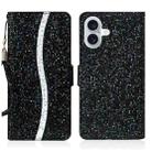 For iPhone 16 Plus Glitter Powder Filp Leather Phone Case(Black) - 1