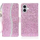 For iPhone 16 Glitter Powder Filp Leather Phone Case(Pink) - 1